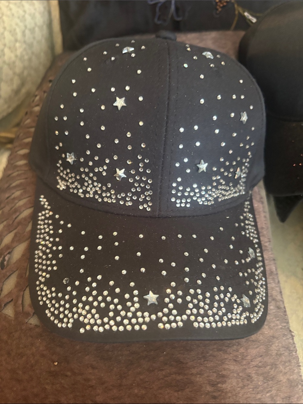 Kids Black Rhinestone Star Baseball Cap